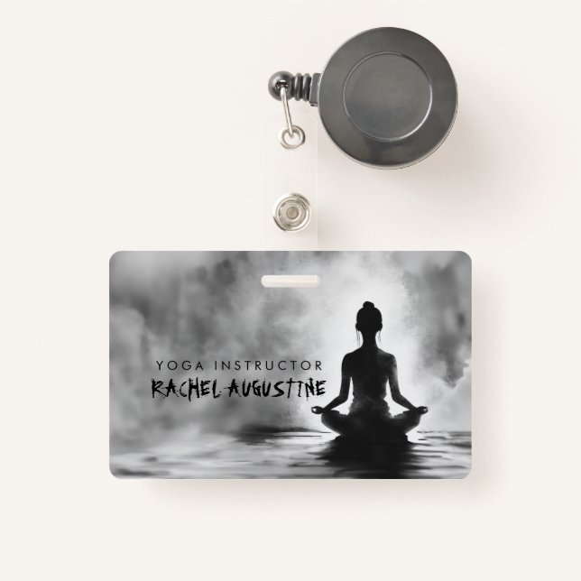 Yoga Meditation Instructor Lotus Pose Ink Painting ID Badge (Front with Retractable)