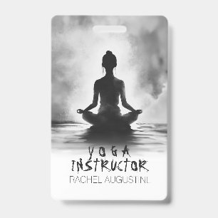 Yoga Meditation Instructor Lotus Pose Ink Painting ID Badge