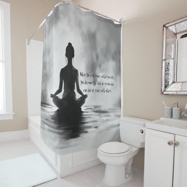 Yoga Meditation Instructor Lotus Pose Ink Painting Shower Curtain (In Situ)