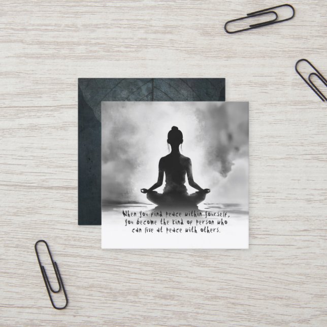 Yoga Meditation Instructor Lotus Pose Ink Painting Square Business Card (Front/Back In Situ)