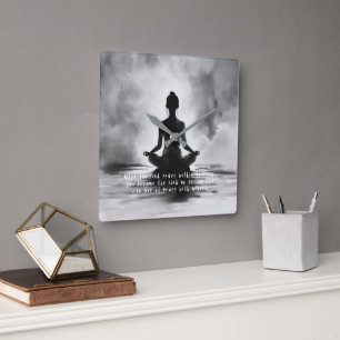 Yoga Meditation Instructor Lotus Pose Ink Painting Square Wall Clock