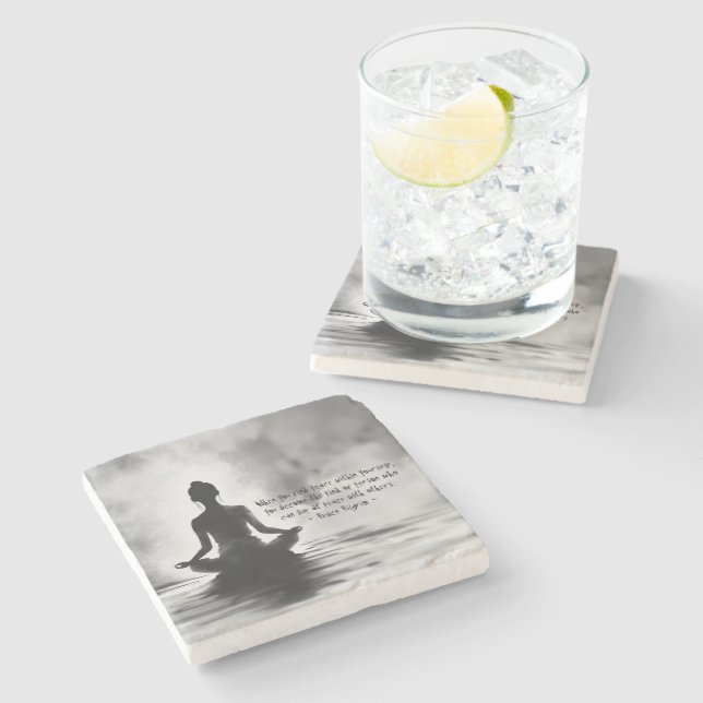 Yoga Meditation Instructor Lotus Pose Ink Painting Stone Coaster (Side)