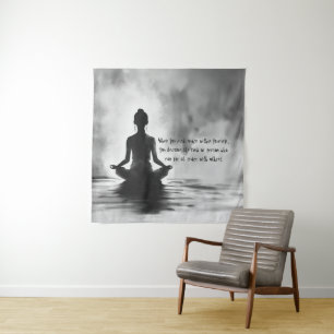 Yoga Meditation Instructor Lotus Pose Ink Painting Tapestry