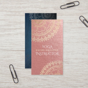 Yoga Meditation Instructor Pink Gold Foil Mandala Business Card