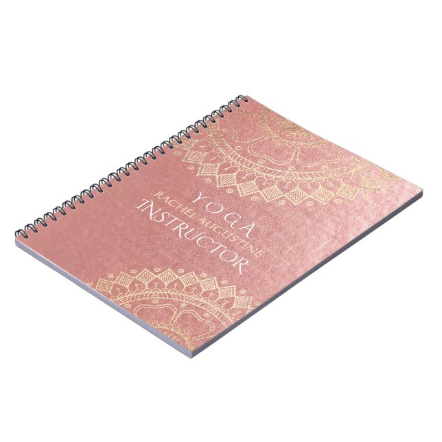 Yoga Meditation Instructor Pink Gold Foil Mandala Notebook (Left Side)