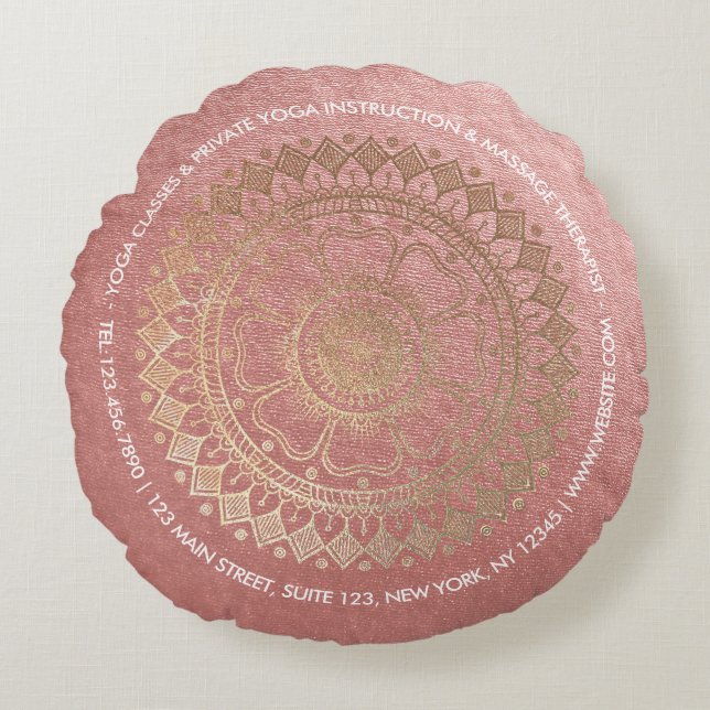 Yoga Meditation Instructor Pink Gold Foil Mandala Round Cushion (Front)