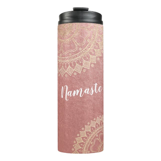 Yoga Meditation Instructor Pink Gold Foil Mandala Thermal Tumbler (Front)