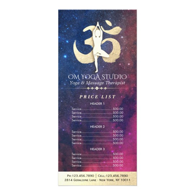 YOGA Meditation Instructor Price List Tree Pose OM Rack Card (Front)