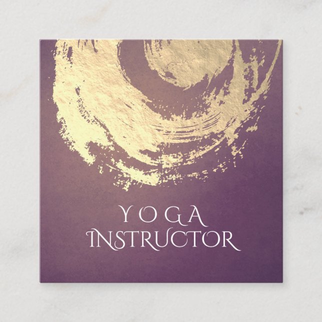 Yoga Meditation Instructor Purple Gold ZEN Symbol Square Business Card (Front)