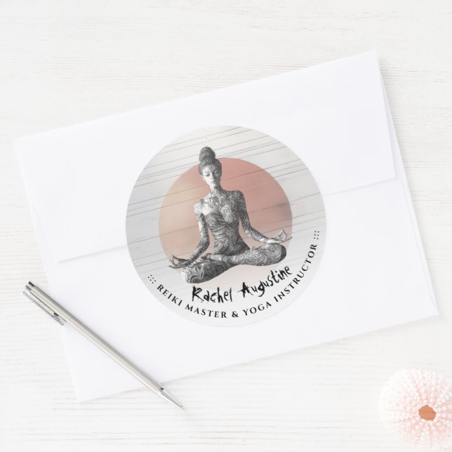 Yoga Meditation Instructor Reiki Master Lotus Pose Classic Round Sticker (Envelope)