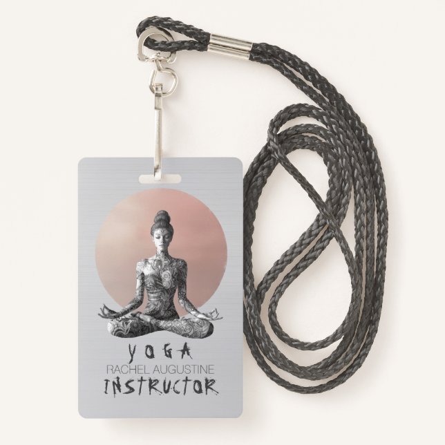 Yoga Meditation Instructor Reiki Master Lotus Pose ID Badge (Front with Lanyard)