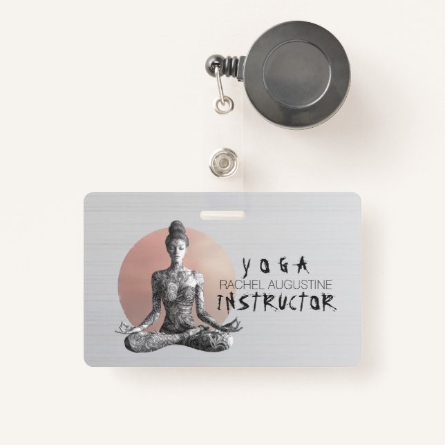 Yoga Meditation Instructor Reiki Master Lotus Pose ID Badge (Front with Retractable)