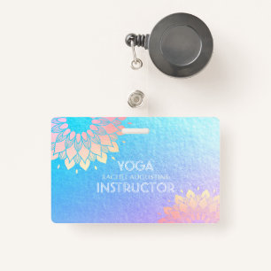 Yoga Meditation Instructor Rose Blue Gold Mandala ID Badge