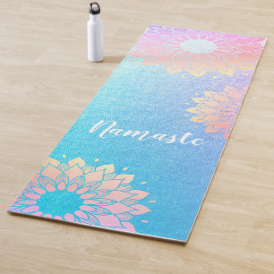 Yoga Meditation Instructor Rose Blue Gold Mandala Mat