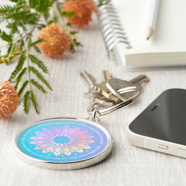 Yoga Meditation Instructor Rose Gold Foil Mandala Key Ring (Side)