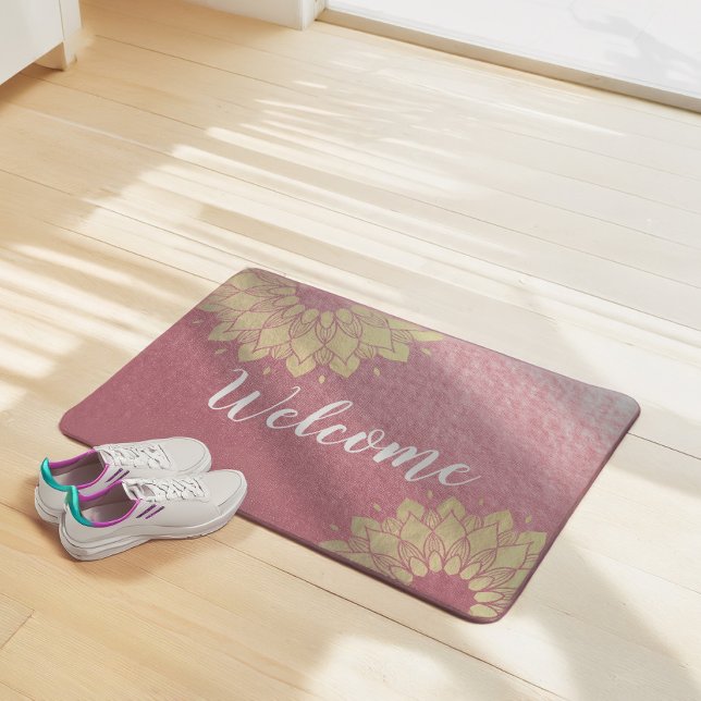 Yoga Meditation Instructor Rose Gold Mandala Lotus Doormat (Creator Uploaded)