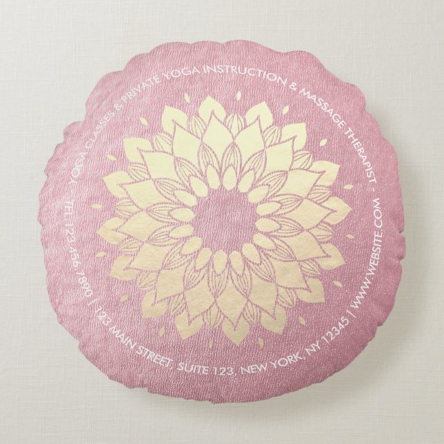 Yoga Meditation Instructor Rose Gold Mandala Lotus Round Cushion (Front)