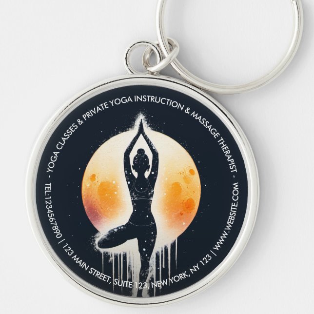 Yoga Meditation Instructor Tree Pose Full Moon Key Ring (Front)