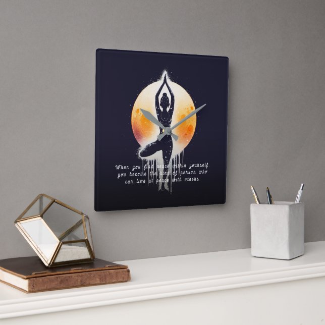 Yoga Meditation Instructor Tree Pose Full Moon Square Wall Clock (Office)
