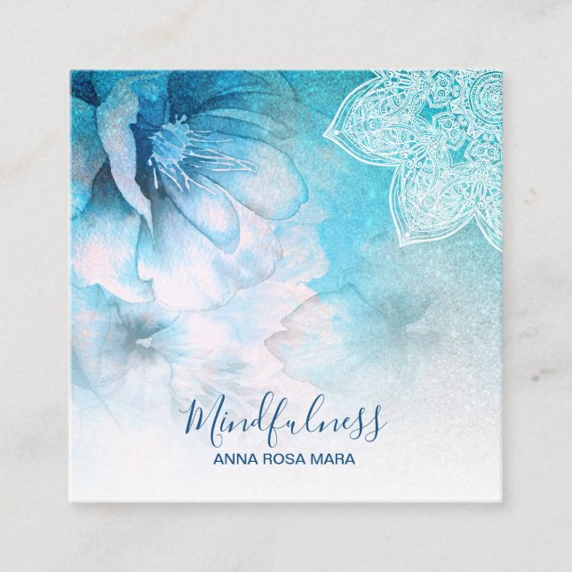 *~* Yoga Meditation Mandala Reiki Floral Glitter Square Business Card (Front)