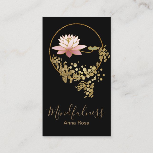 *~* Yoga Meditation Mindfulness Lotus Gold Glitter Business Card (Front)