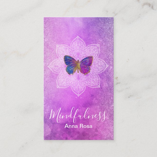 ** Yoga Meditation Mindfulness Mandala Butterfly Business Card (Front)