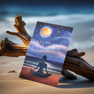Yoga Meditation Moon Sky Ocean Beach 5 Class Pass Loyalty Card