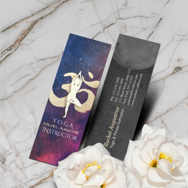 Yoga Meditation Pose Gold OM Symbol Galaxy Nebula Mini Business Card (Creator Uploaded)