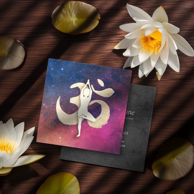 Yoga Meditation Pose Gold OM Symbol Galaxy Nebula Square Business Card (Creator Uploaded)