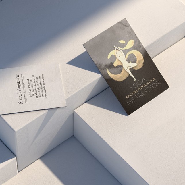 Yoga Meditation Pose OM Symbol Modern Black & Gold Business Card (Creator Uploaded)