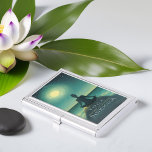 Yoga Meditation Pose on Rock Full Moon Stars Night Business Card Holder<br><div class="desc">Yoga Fitness Studio / Meditation Instructor / Personal Trainer / Life Coach / Healer / Reiki Master / Massage Therapy Business Card Holder Template - Silhouette of a Woman in Yoga Meditation pose on Rocks on Calm Ocean Beach at Night with the Full Moon and Stars.</div>