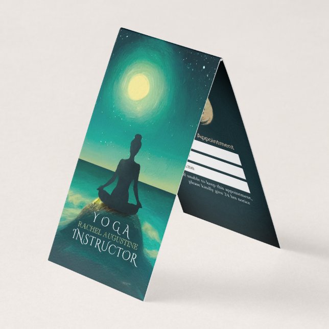 Yoga Meditation Pose on Rock Moon Stars Price List Business Card (Front)