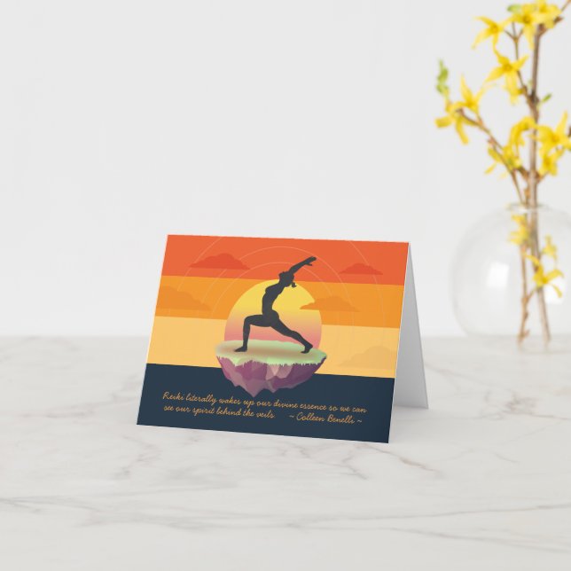 Yoga Meditation Pose Sunset Floating Island Quotes Card (Yellow Flower)