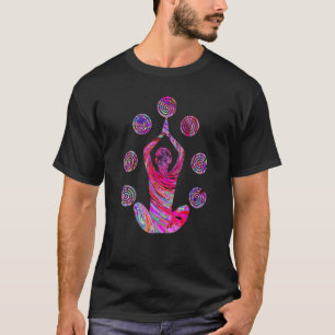 Yoga Meditation Pose with Spirals in Red and Pink T-Shirt