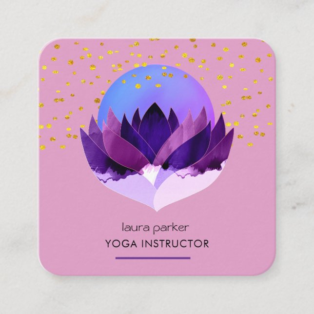 Yoga Meditation Purple Lotus Flower Massage  Square Business Card (Front)