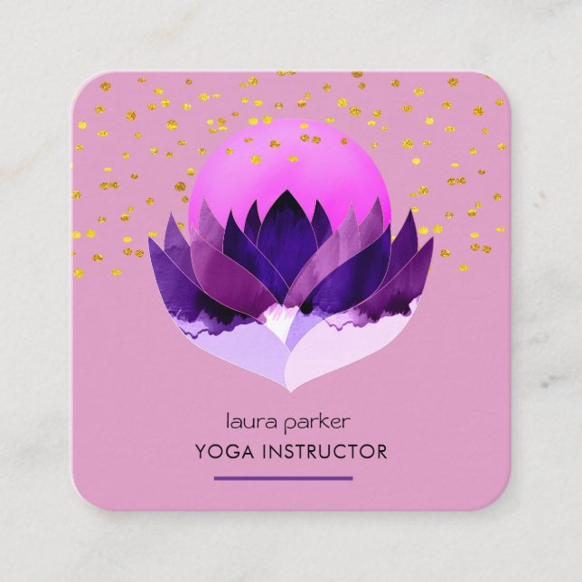 Yoga Meditation Purple Lotus Flower Massage  Square Business Card (Front)