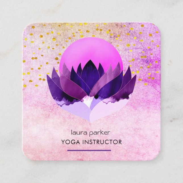 Yoga Meditation Purple Lotus Flower Massage  Square Business Card (Front)