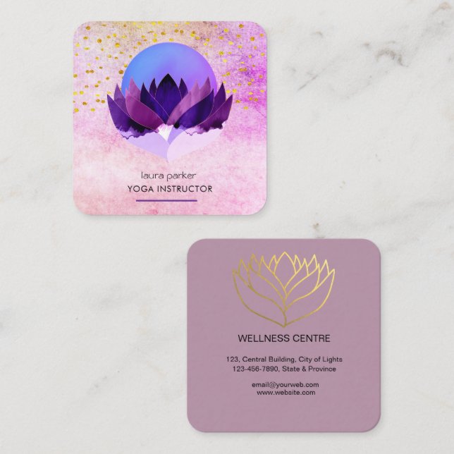 Yoga Meditation Purple Lotus Flower Massage  Square Business Card (Front/Back)