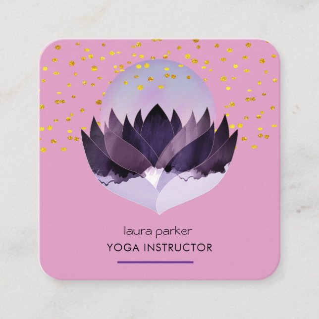 Yoga Meditation Purple Lotus Flower Massage  Square Business Card (Front)