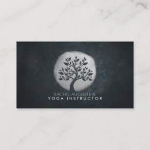 Yoga Meditation Reiki Instructor Black Silver Tree Business Card