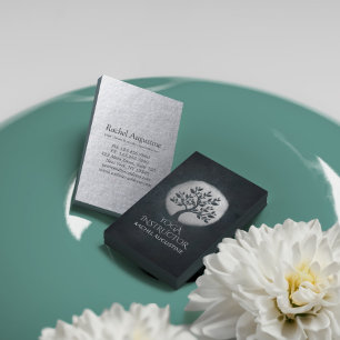 Yoga Meditation Reiki Instructor Black Silver Tree Business Card