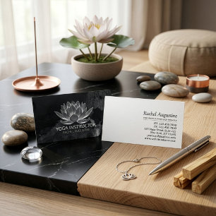 YOGA Meditation Reiki Instructor Black White Lotus Business Card