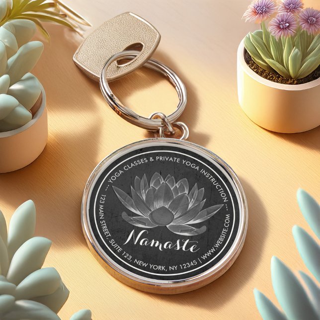 YOGA Meditation Reiki Instructor Black White Lotus Key Ring (Creator Uploaded)