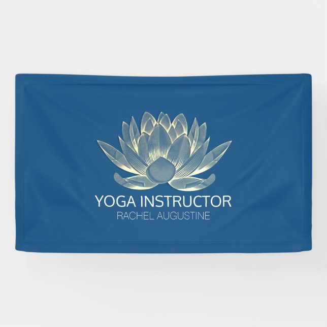 YOGA Meditation Reiki Instructor Blue & Gold Lotus Banner (Horizontal)
