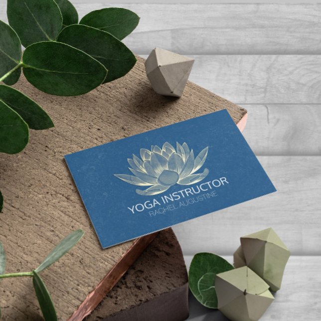 YOGA Meditation Reiki Instructor Blue & Gold Lotus Business Card (Creator Uploaded)
