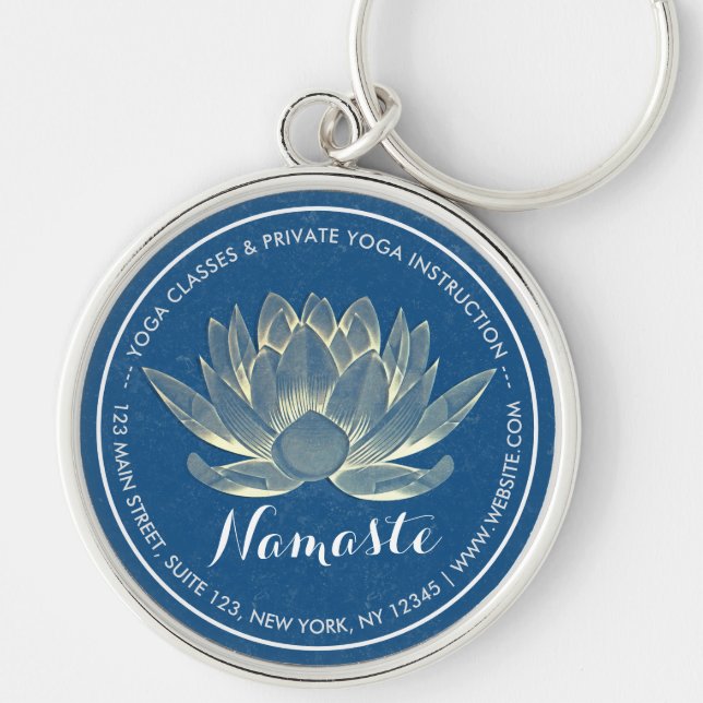 YOGA Meditation Reiki Instructor Blue & Gold Lotus Key Ring (Front)