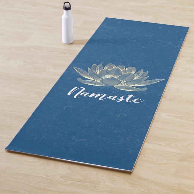 YOGA Meditation Reiki Instructor Blue & Gold Lotus Yoga Mat (In Situ)