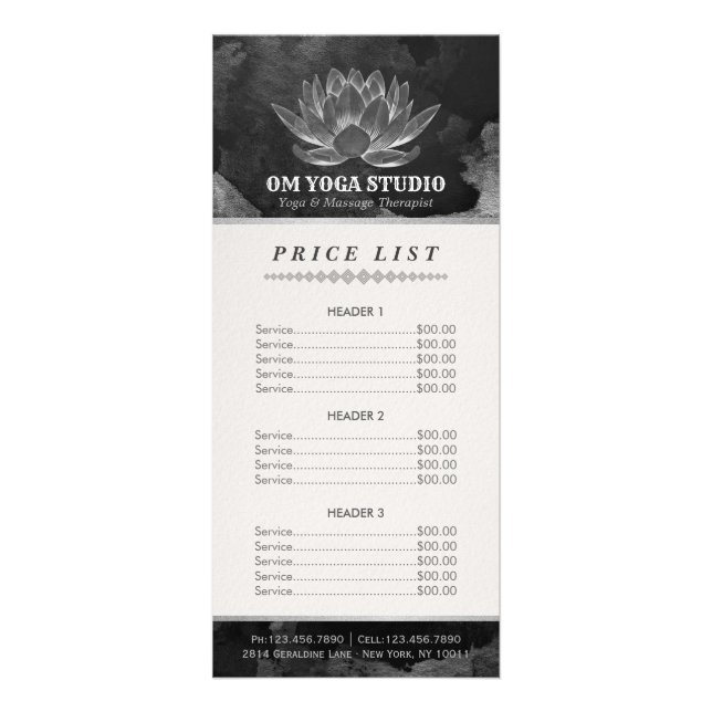 YOGA Meditation Reiki Instructor Lotus Price List Rack Card (Front)