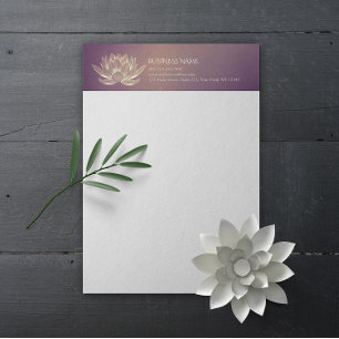 YOGA Meditation Reiki Instructor Purple Gold Lotus Custom Letterhead