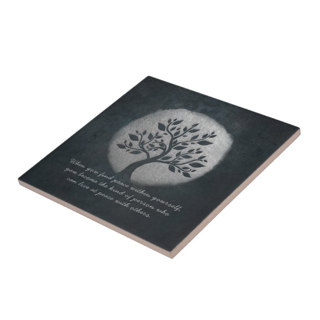 Yoga Meditation Reiki Instructor Silver Tree Quote Tile (Side)